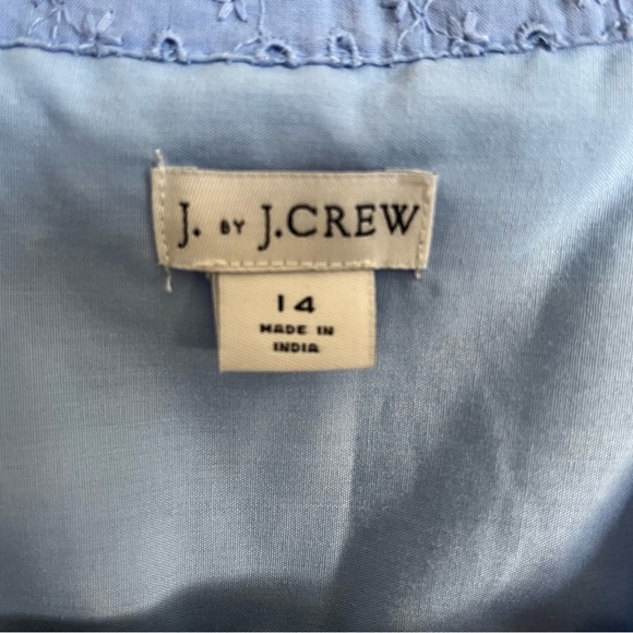 J. Crew Factory Button Up Cotton Eyelet Knee Length Sleeveless Blue Dress Sz 14 - Picture 2 of 16